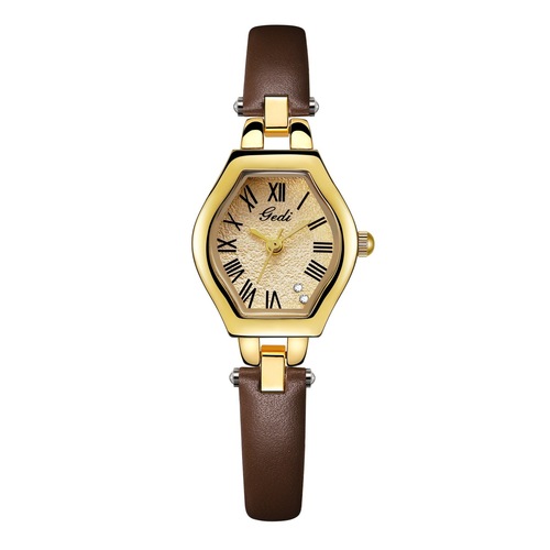GODI Women's New Small Dial Luxury Vintage Retro Style Thin Barrel High-End Genuine Leather Quartz Watch
