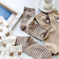 Bear Socks for Girls - Ins Trendy Brown Bear Head Women's Socks - Korean Cute Crew Socks - Casual Comfort Student Knee-High Socks