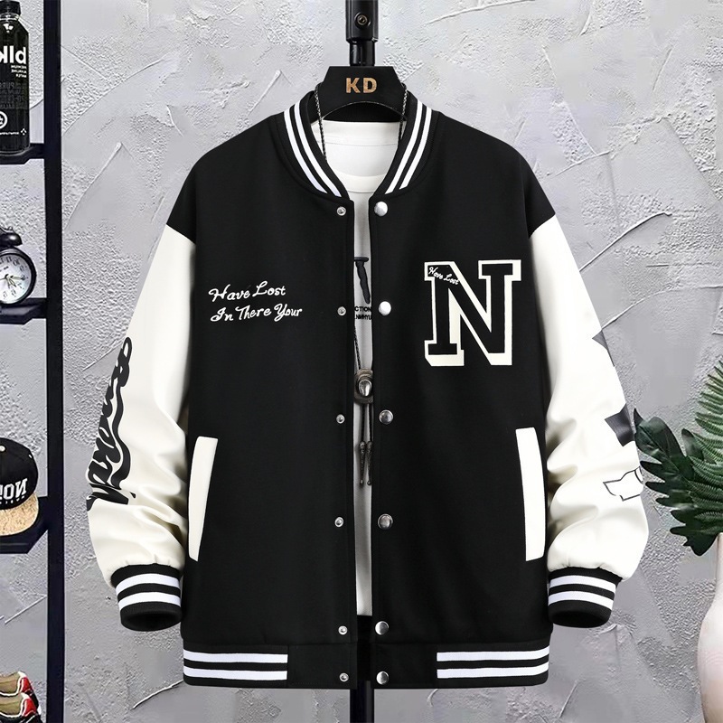 Baseball jacket for men, spring and autumn, couple's outfit, loose-fitting trendy American style student jacket top.