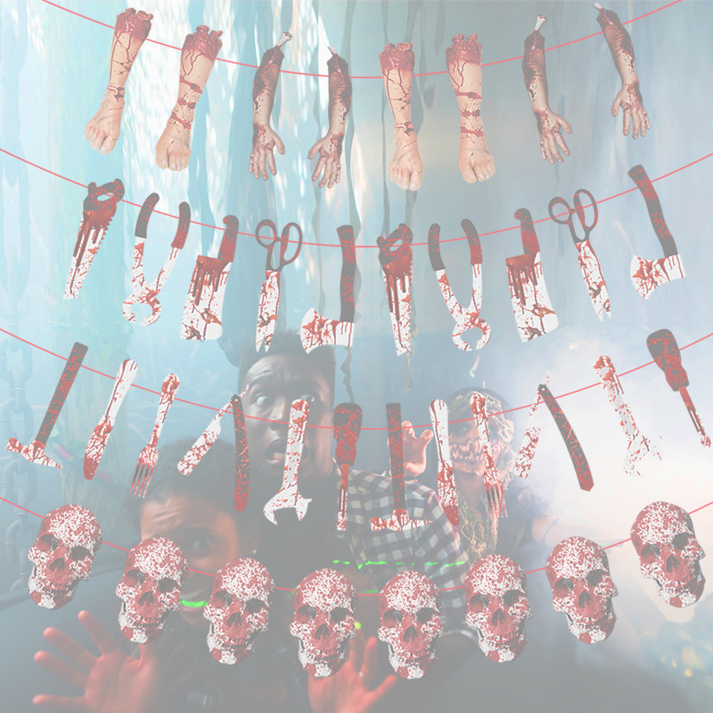 Transfronteriza nueva decoración de la fiesta de Halloween tire de la bandera Festival fantasma diseño de la Casa Encantada tire de la flor mano y cuchillo de pie tire de la bandera