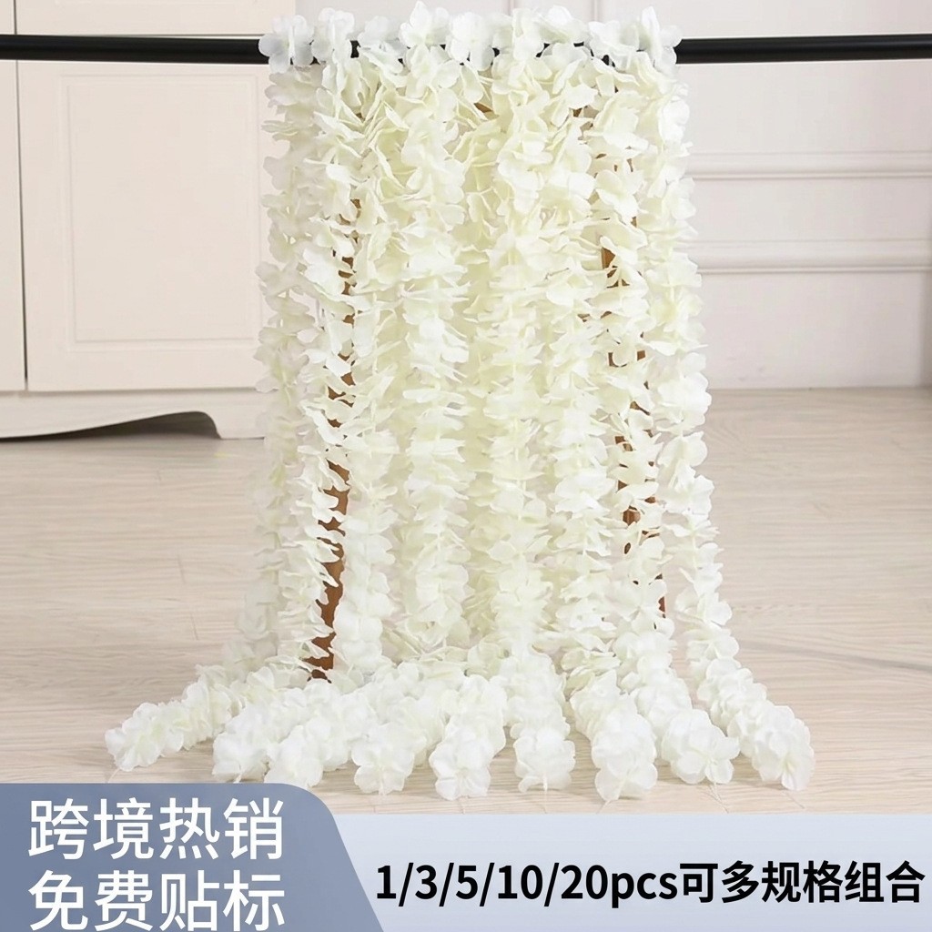 跨境热销白色人造花洋兰串植物藤蔓樱花藤条情人节礼物家居装饰