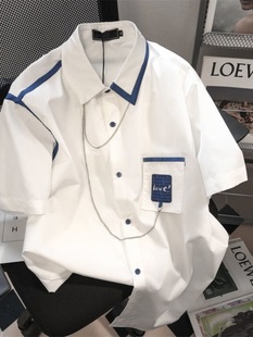 High-End Hong Kong Style Niche White Short-Sleeved Shirt for Men, Summer Trend, Loose Large Size Casual Lapel Shirt