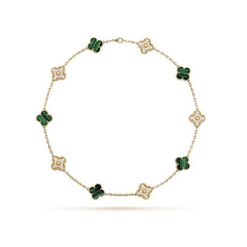 Other Clover Necklace Gold Malachite Diamond Green