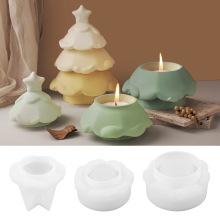 diy滴胶水泥石膏蜡烛台圣诞节节日圣诞树收纳罐子镜面硅胶模具