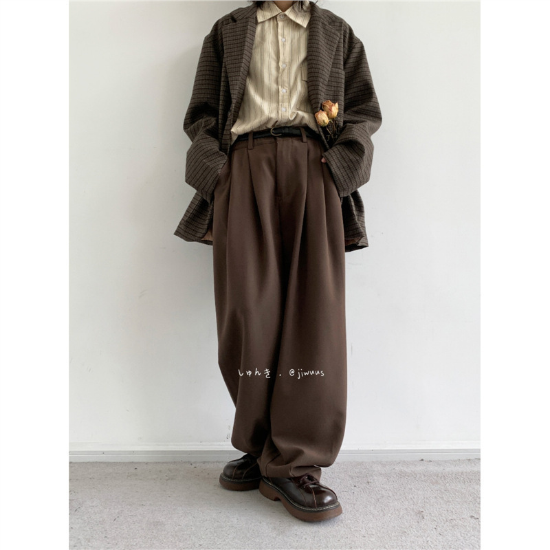 Cityboy Spring & Fall Japanese Style Retro Straight Brown Pants with Draped Men's and Women's Loose Casual Wide-Leg Long Pants Cityboy Spring & Fall Japanese Style Retro Straight Brown Pants with Draped Men's and Women's Loose Casual Wide-Leg Long Pants
