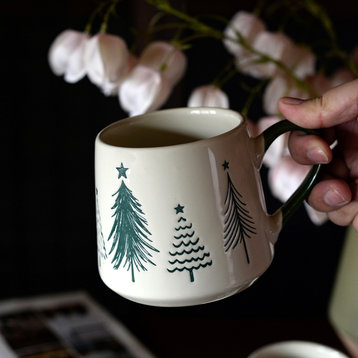 Taza de cerámica del árbol de Navidad taza de café de oficina en el hogar taza de leche taza de pino taza de agua de desayuno