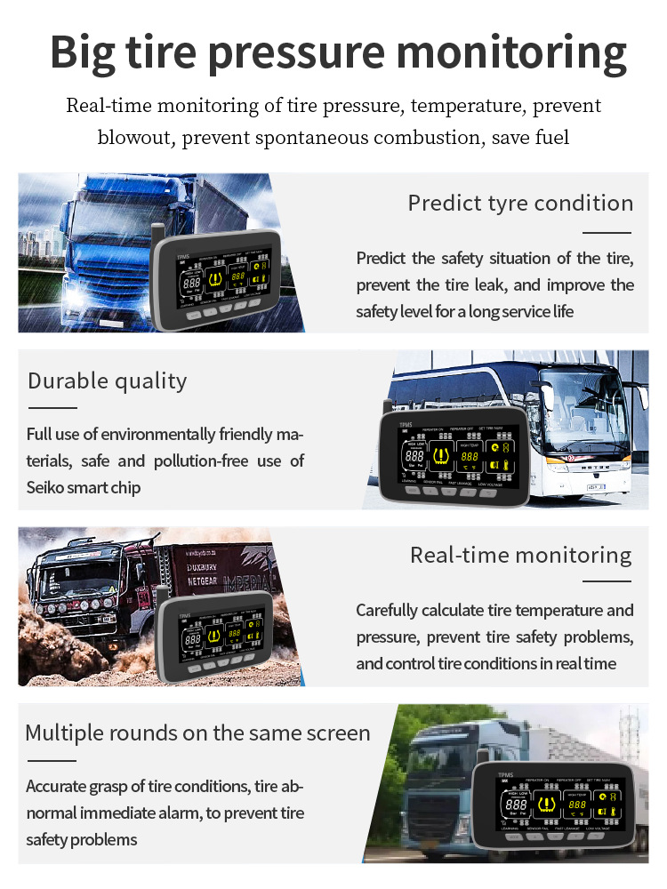 Truck and Mining Vehicle Tire Pressure Monitoring Instrument Tpms Universal Built-In and External Pressure Sensor Tire Pressure Detection System