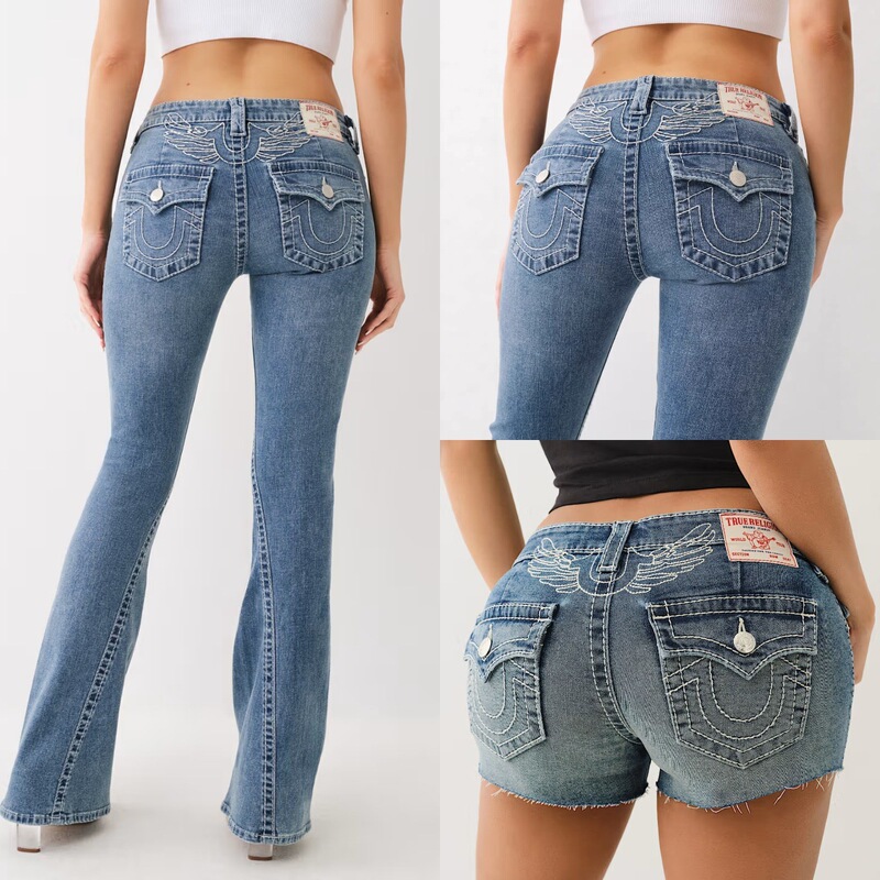 True Religion Winged Jeans European and American Cross-Border Retro Fashion Embroidered Street Casual Low-Waist Pants for Women True Religion Winged Jeans European and American Cross-Border Retro Fashion Embroidered Street Casual Low-Waist Pants for Women