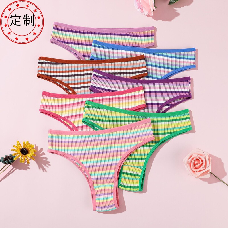New Cotton Colorful Ribbed Women's Briefs, Mid-Low Waist, Tummy Control, Breathable, Double-Layered Crotch, Brazilian Style