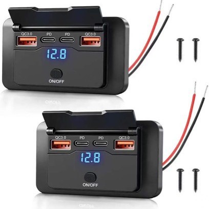 Bāshì New Car Bus Modified Car Charger Dual QC+PD Digital Voltmeter Switch (Mobil şarj cihazları) - pdpdqc30qc30-no-digital-display