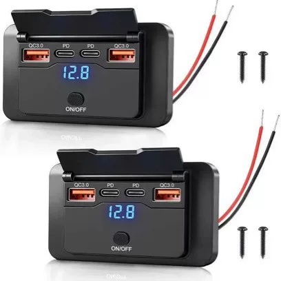 New Car and Bus Modified On-Board Charger with Dual Qc + Dual Pd Digital Display Voltage Meter and Button Switch