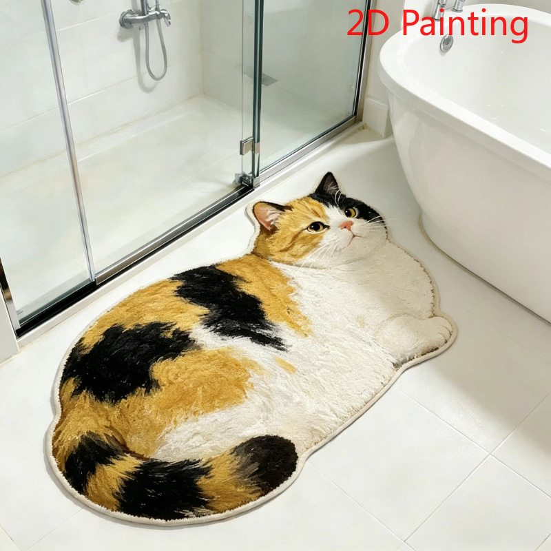 Transfronterizos de dibujos animados felinos imitando almohadillas de cachemir inodoro visual 3D absorción de agua alfombra de suelo sucia alfombra de suelo de baño doméstica resistente al desgaste