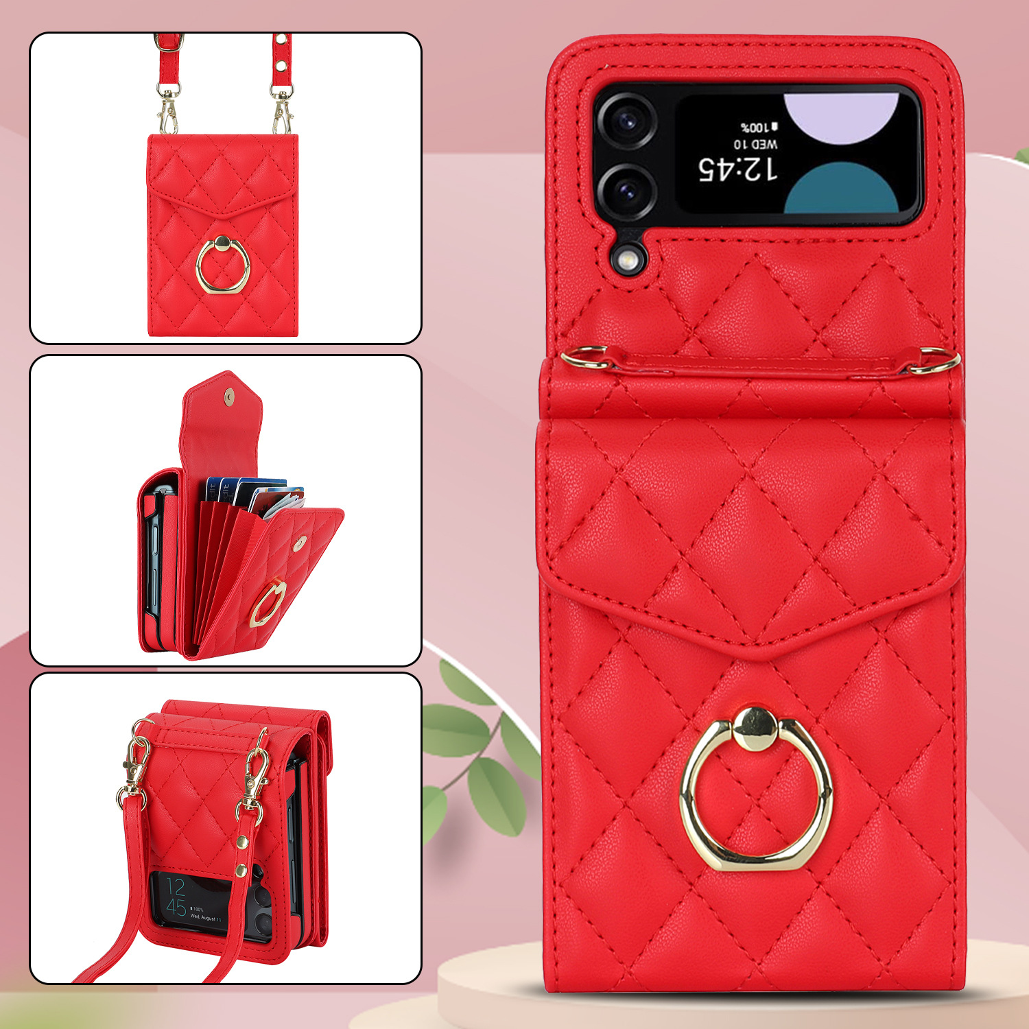 Samsung Flip6 Crossbody Phone Case With Ring And Wallet Cover_voghion.com