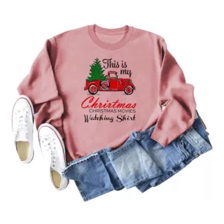 亚马逊独立站圣诞节秋冬打底女长袖this is my chrirtmas宽松卫衣