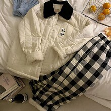 新款睡衣秋冬季零下穿搭夹棉百搭简约棉服外套加厚女士家居服套装