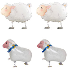 走路绵羊铝膜气球 白色羊氦气球 生日派对装饰走路散步气球布置