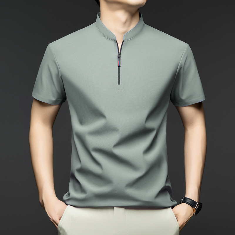 High-end Sense Men's Polo Shirt Short-sleeved Collar Casual High-end Half-zipper Ice Silk T-shirt Men's Business Men's Clothes
