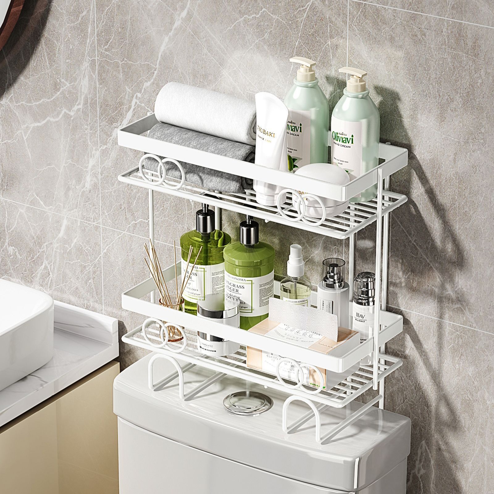 Inodoro transfronterizo estante de almacenamiento inodoro baño sin agujeros de pared de hierro forjado estante de almacenamiento inodoro inodoro artículos diversos