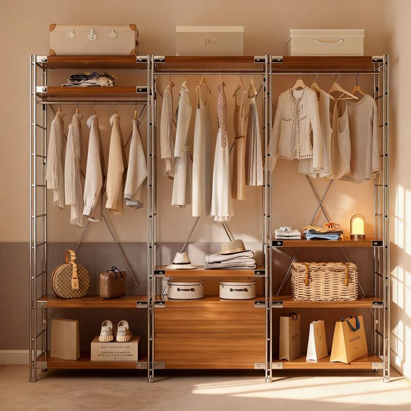 Shunai 46 Deep Drawer Style Japanese-Style Coat Rack Open Wardrobe Floor-Standing Clothes Rack with Thickened Drawers