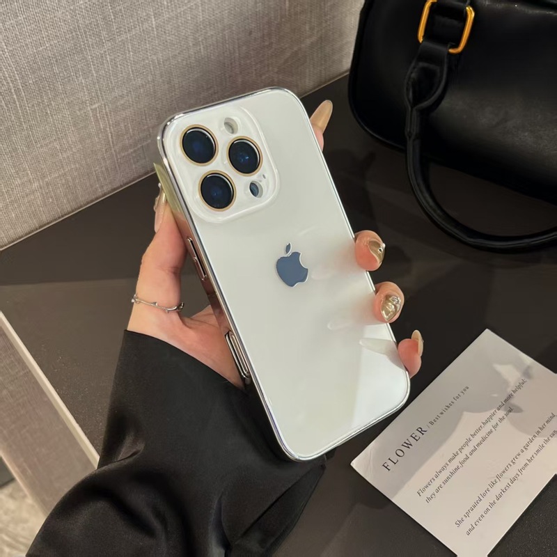 电镀冰感玻璃原机色适用iPhone16手机壳15纯色14情侣13新款12外壳|undefined
