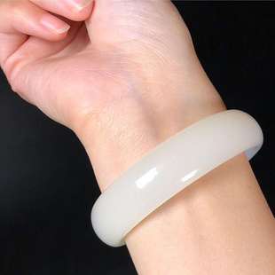 Handle Natural Jade Bracelet Female Hetian White Jade Bracelet Xinjiang Gold Silk Jade Flat Strip Wide Bracelet for Girlfriend's Mother