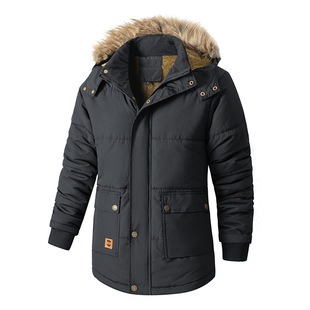 Cross-border winter cotton-padded Coat men's fleece-lined thickened winter jacket hooded jacket mid-length men's cotton-padded jacket cotton-padded jacket Coat