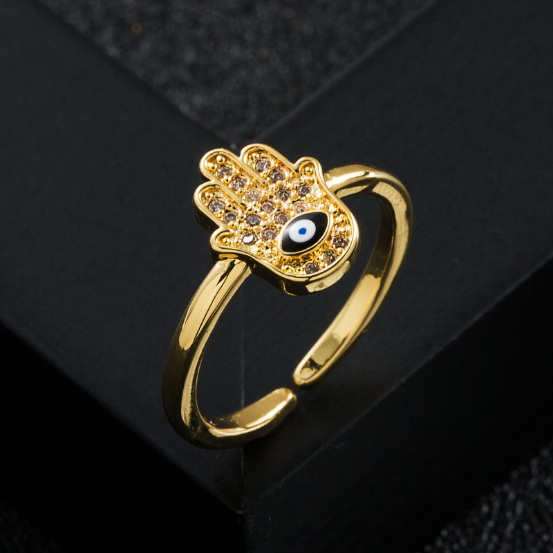 New Copper Gold-plated Micro-set Zircon Ring Hip-hop Open Ring display picture 4