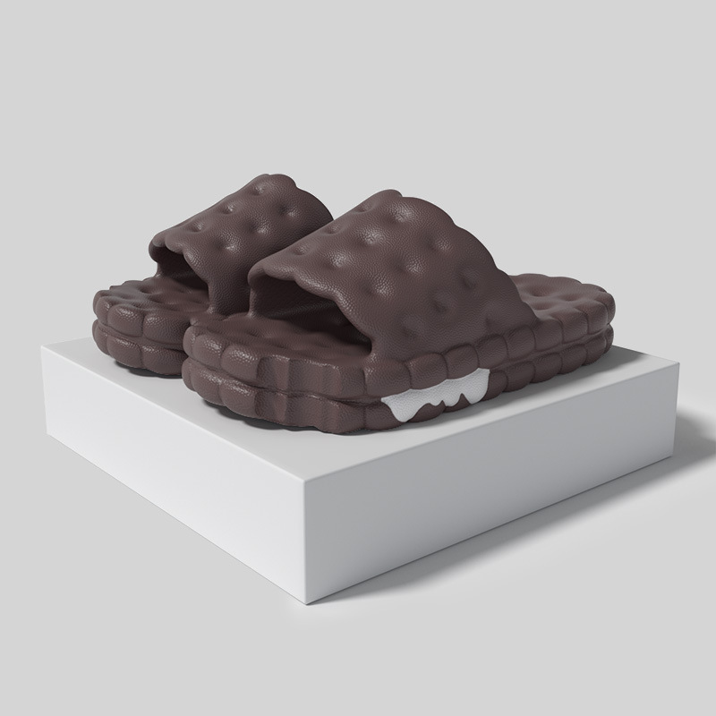 Cream Biscuit Sandals for Women in Summer, Cute Home Non-Slip Bathing Eva Slippers for Couples, Thick-Soled Antibacterial Sandals