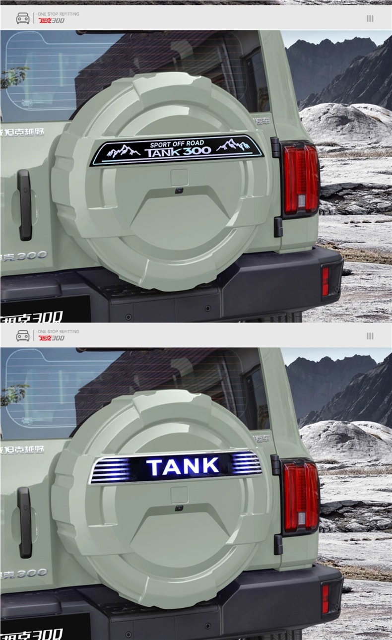 Tank 300 Spare Tire Cover with Light, Modified Special Urban Version Spare Tire Shell, Stainless Steel All-Inclusive Spare Tire Streamer Light