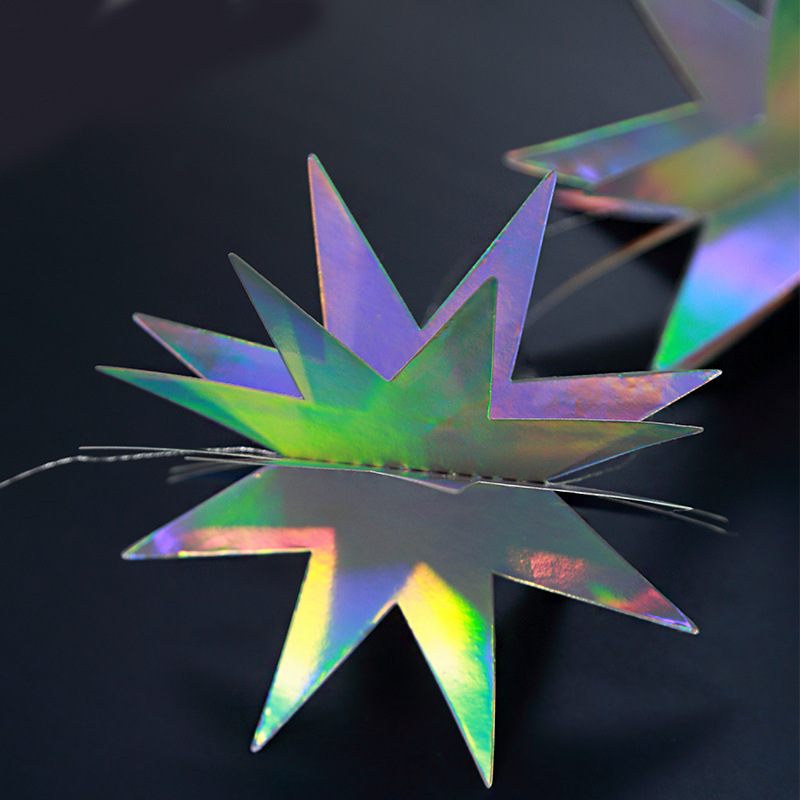 Three-layer 3D octagonal star rainbow color dazzling floral hanging banner for party, wedding stage, home, living room, bedroom decoration