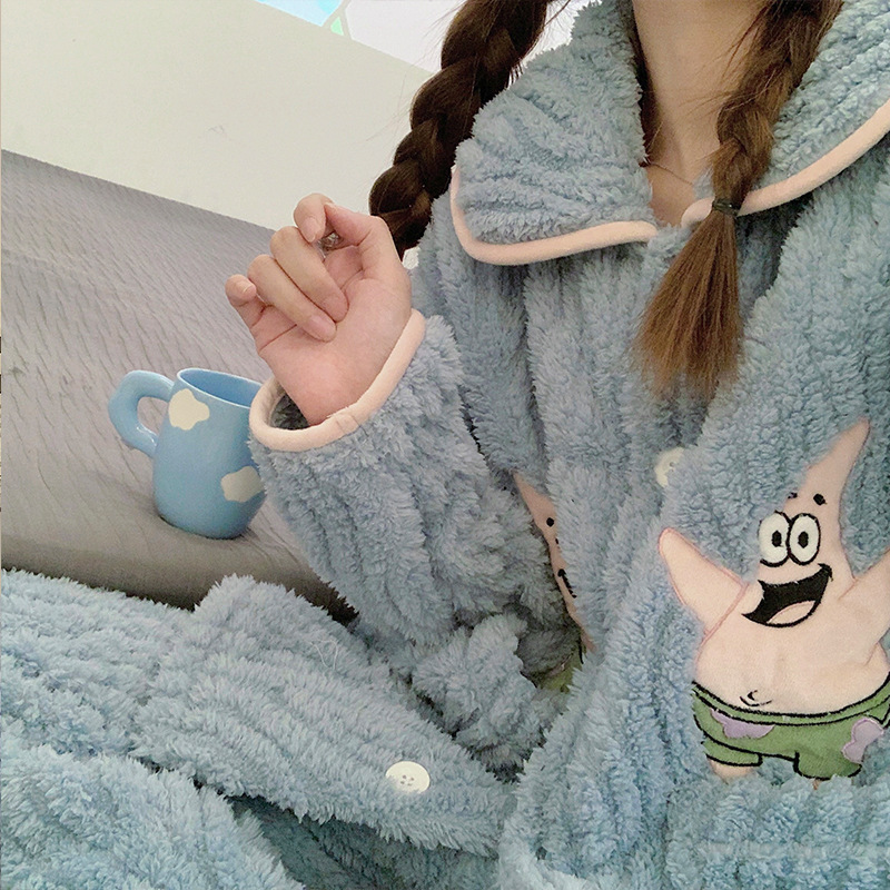 Paidaxing populares pijamas de las mujeres del otoño y el invierno coral fleece engrosada linda chica casual Home wear traje puede ser usado fuera