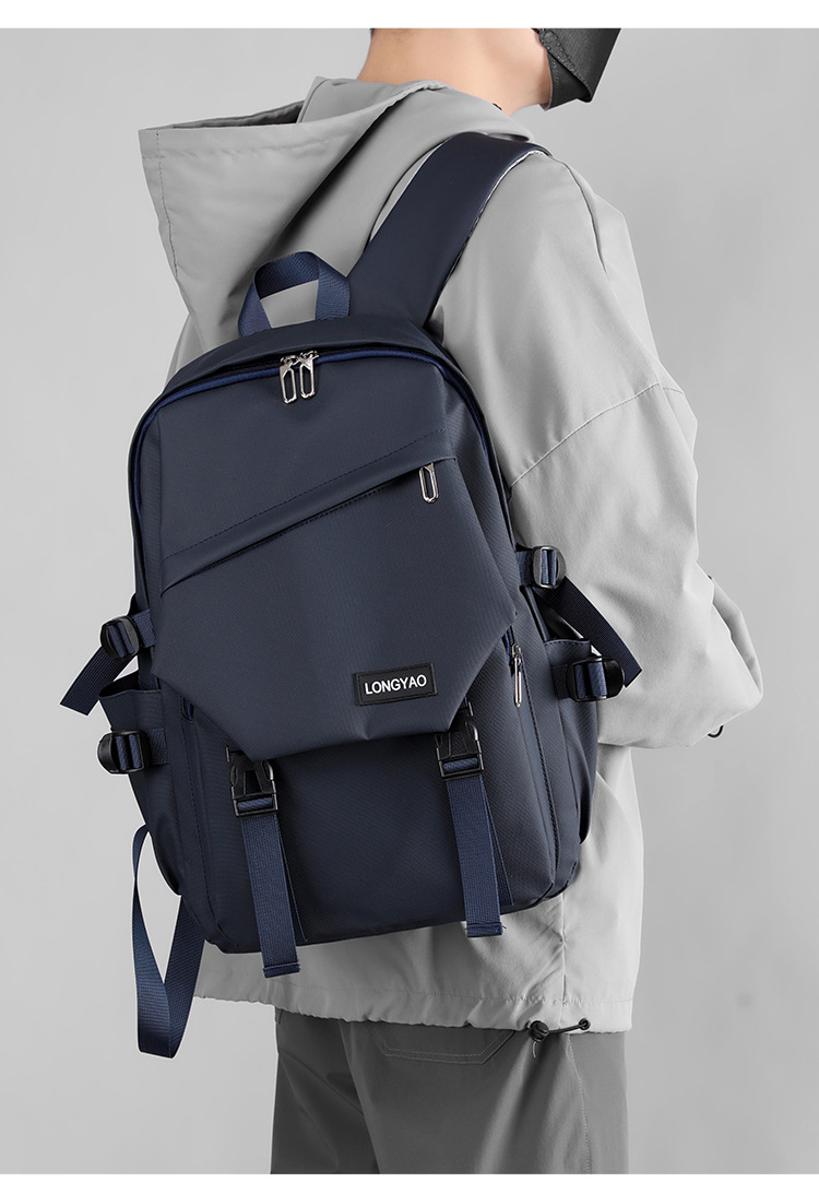 Men's Solid Color Derm Zipper Functional Backpack School Backpack display picture 2