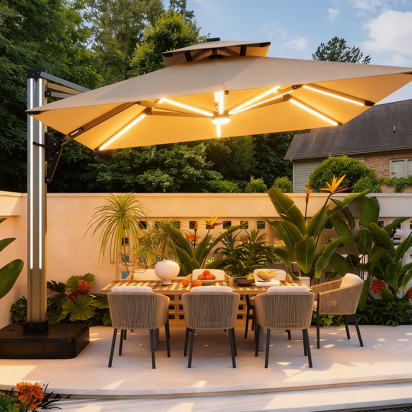 Windproof and sun-proof outdoor parasol, popular autumn product for cross-border sales, suitable for villas, gardens, and leisure activities