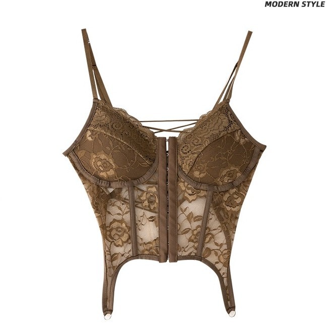 Trendy Influencer Style Lace Backless Camisole with Unique Design, Sexy Inner Wear Top with Chest Support