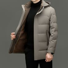 时尚品牌冬季羽绒服男中长款简约保暖新款中青年连帽冬装羽绒外套