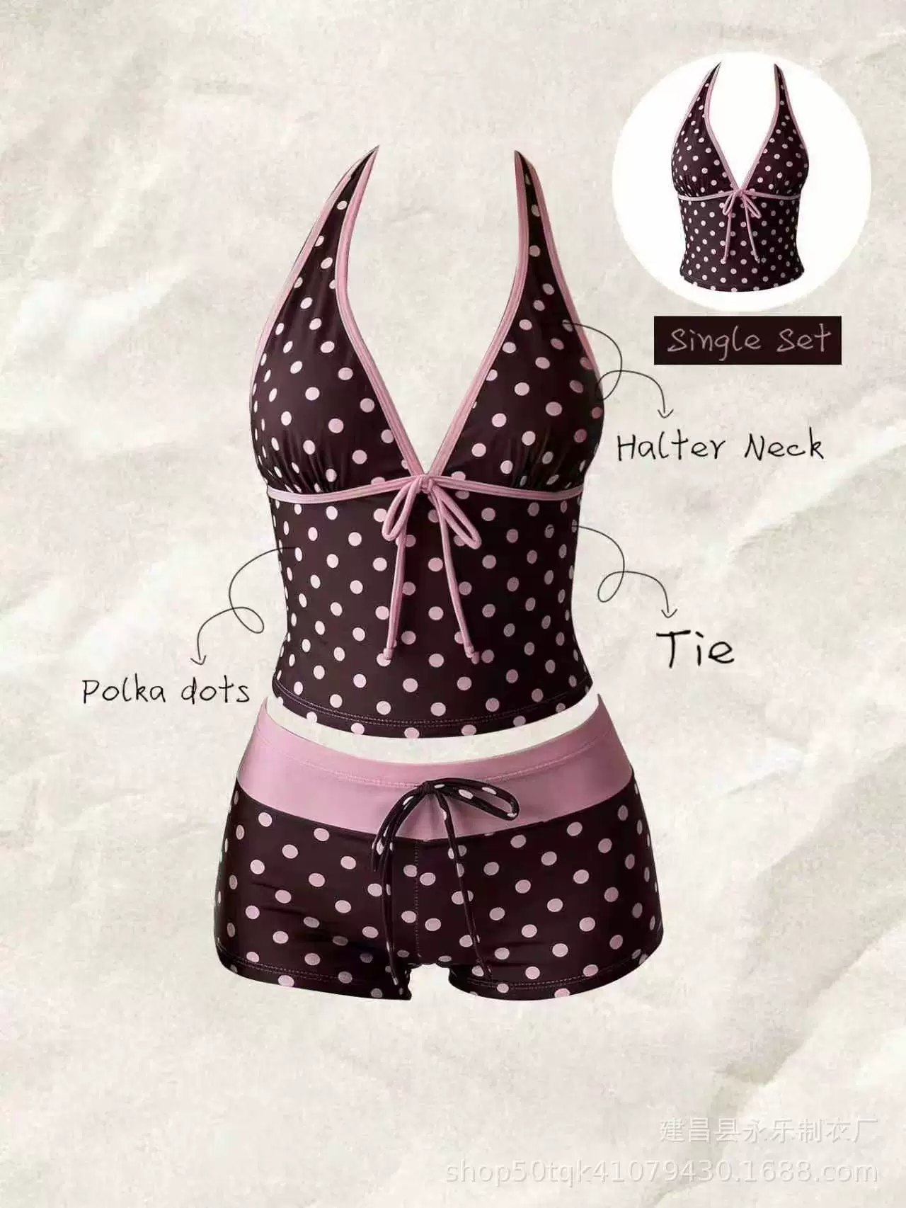 [Polk Dot Milk Cafe] Ретро платье в горошек Slim Covering Off Shoulder Split Seaside Beach Hot Spring Resort Купальник для женщин