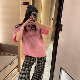 舒适感穿搭）新款VV土星大格子慵懒出门遛弯神裤休闲日常度假风