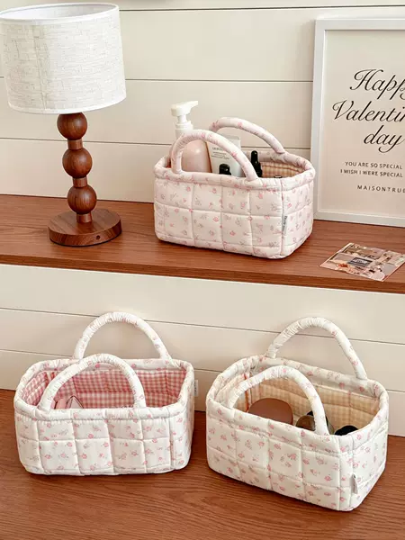 Cross-Border Rose Series Storage Basket New Model Desktop Snack and Miscellaneous Items Organizer Basket Quilted Fabric Home Storage Basket