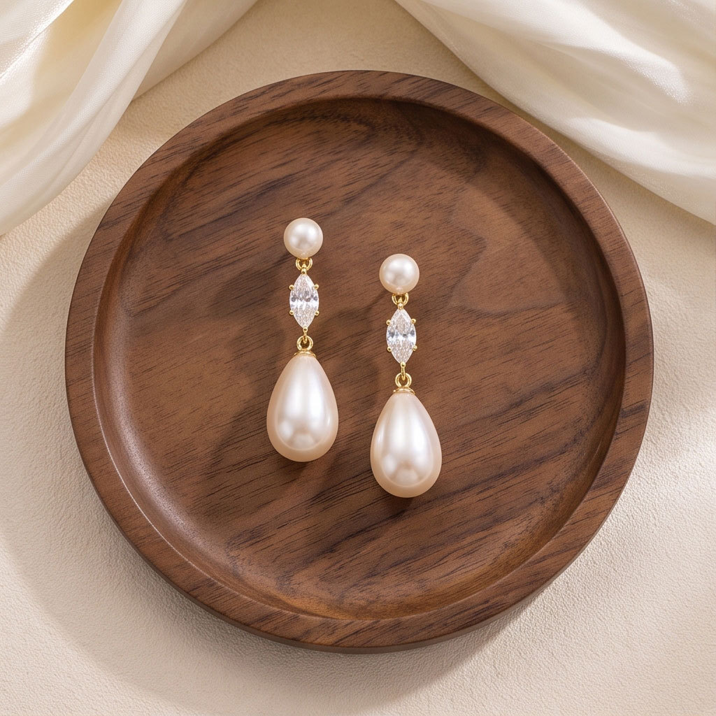 Korean Style Gentle Water Drop Pearl Earrings High-End Marquise Diamond Long Dangle Earrings Simple Temperament Fashion Accessories Wholesale