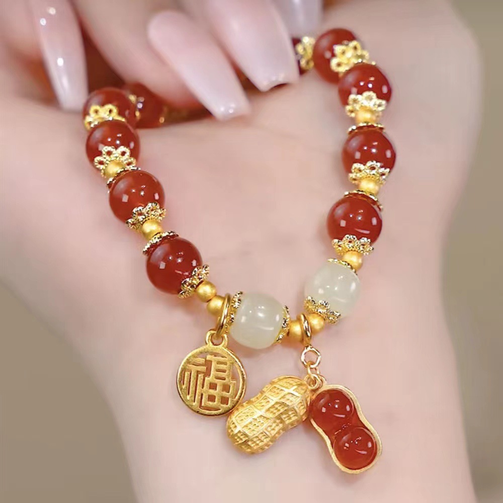 Shake the sound explosions good peanut imitation Jade peanut bracelet girls ISS niche design 2022 new jewelry