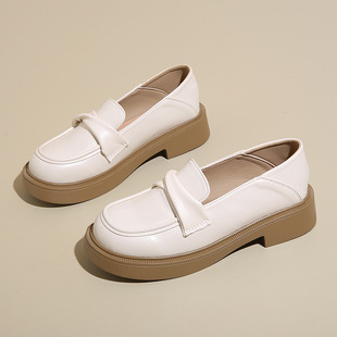 Loafers for Women 2025 New Spring and Autum Thick Heel Thick Sole Fashion Versatile Small Leather Shoes British Style Black Shoes