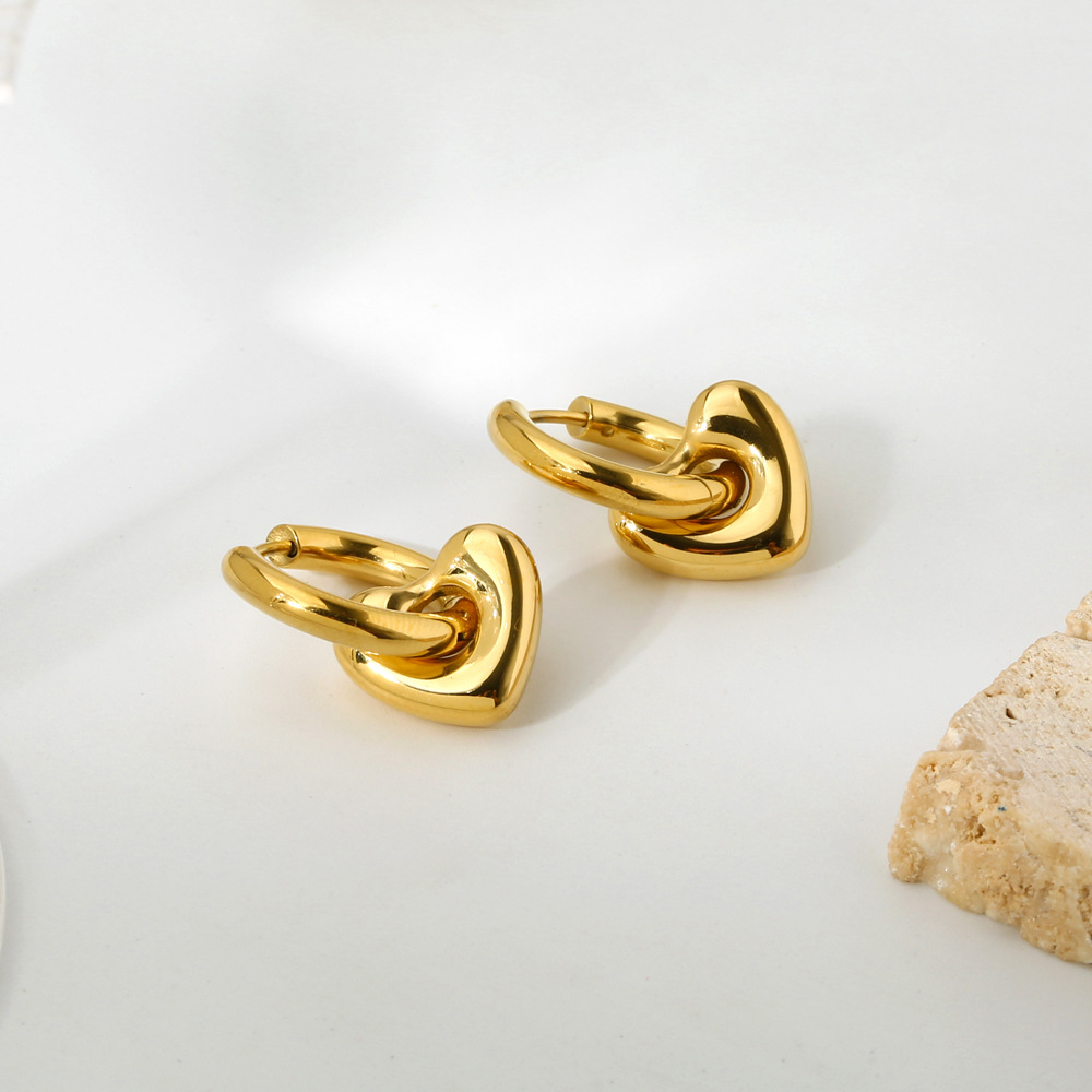 1 Paire Forme De Cœur Style Simple Style Classique Acier Inoxydable 304 Plaqué Or 14K Placage Boucles D'oreilles display picture 10