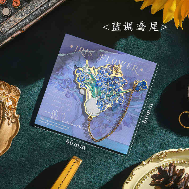 Van Gogh Metal Bookmark Quiet Flower Language Series ins Estilo pequeño fresco y divertido Clip de página de libro de flores simple creativo