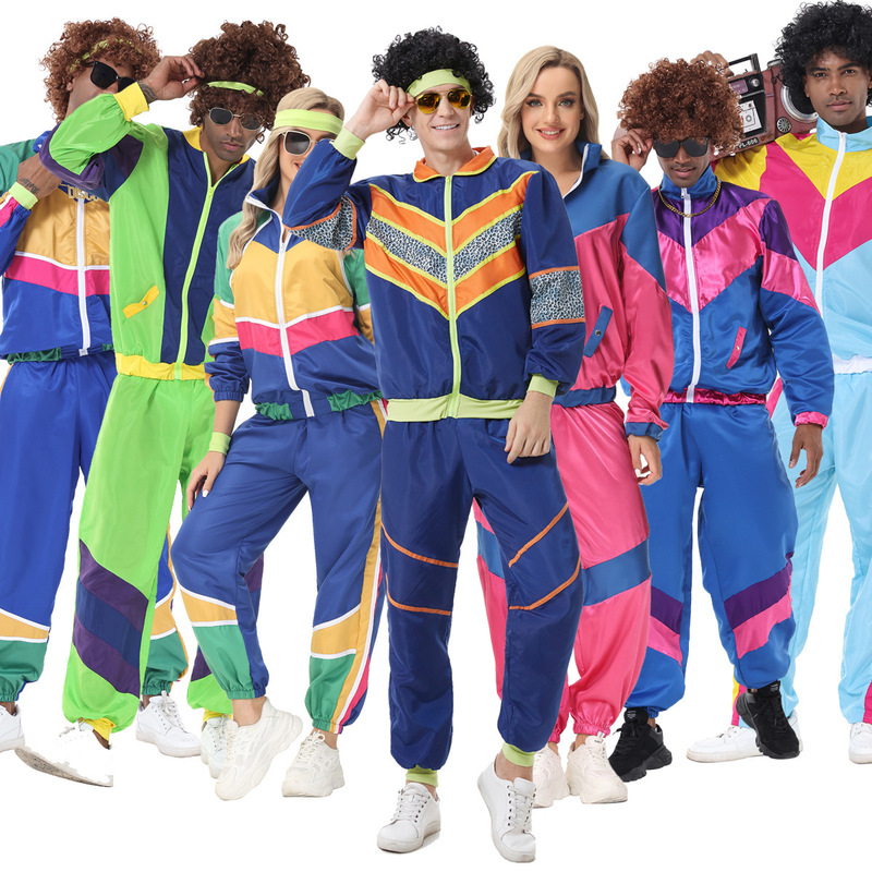 Amazon Halloween Couple suit Retro 70 s European and American Disco Hippie Ball Show Costume