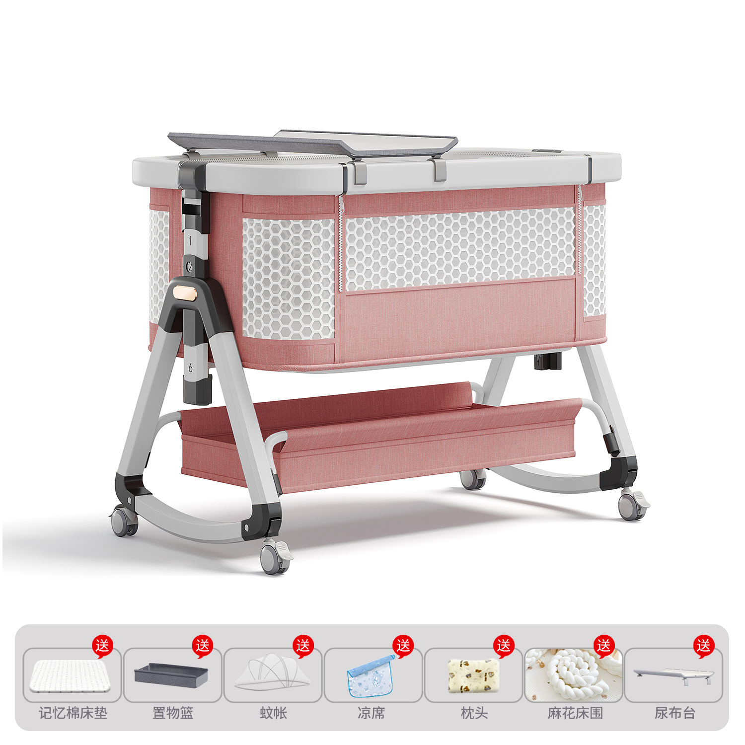 Cama de bebé móvil portátil cuna cama plegable multifuncional BB cama para recién nacidos empalme cama grande
