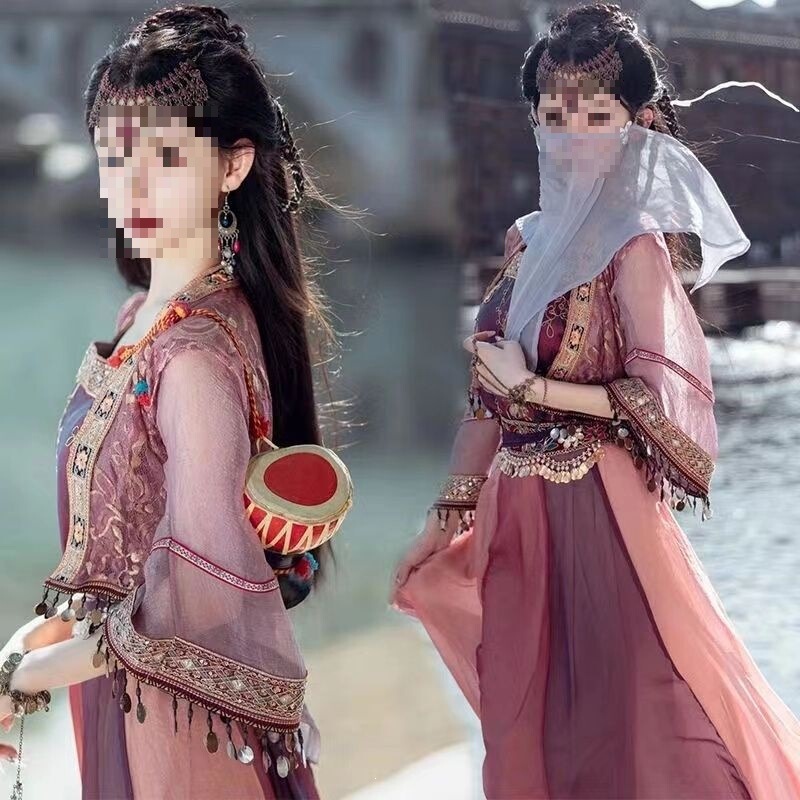Ancient Costume Hanfu Dress Similar to the One Worn by Xian Jian Zi Xuan, Ethnic Minority Style Dress with Exotic Charm and Han Elements Ancient Costume Hanfu Dress Similar to the One Worn by Xian Jian Zi Xuan, Ethnic Minority Style Dress with Exotic Charm and Han Elements