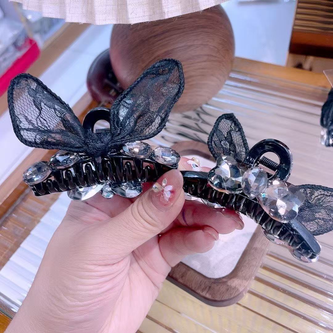 South Korea New Black Lace Bow Naked Diamond Bangs Grasp Side Front Head Broken Hair Grasp Headwear Princess Hair Accessories