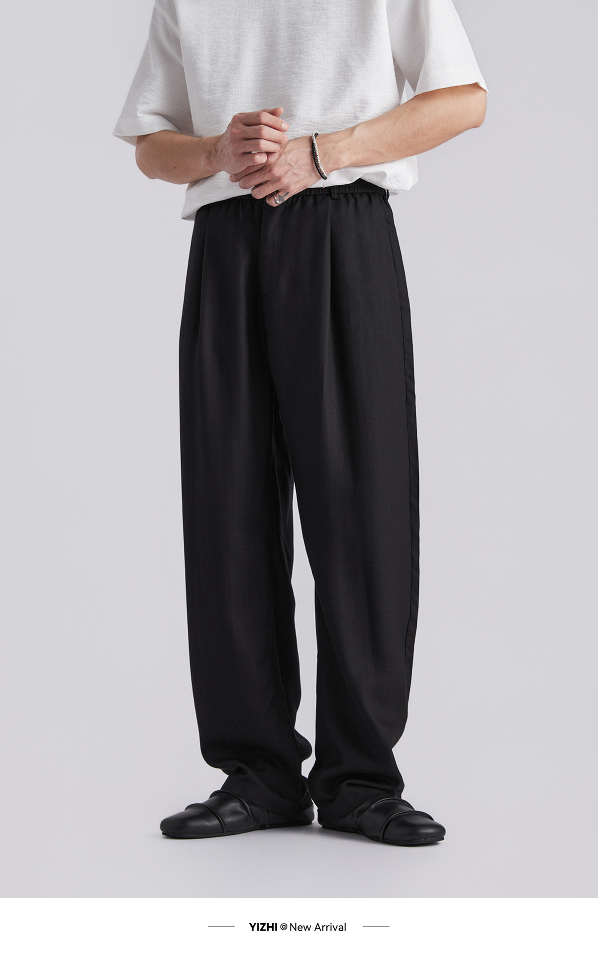 Quần tây nam ống côn eo cao dáng suông vải Tencel thoáng mát — đen chi tiết 19