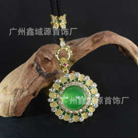 奢华大气款玉髓吊坠太阳花水滴满锆气质时尚百搭玛瑙项链工厂批发