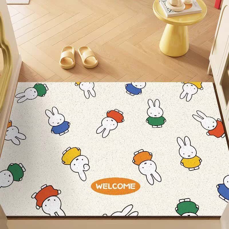 Cute Cartoon Silk Loop Floor Mat for Home Entrance, Dust-Removing and Anti-Slip Mat, Dirt-Resistant, Can Be Cut to Size, Entryway Door Mat